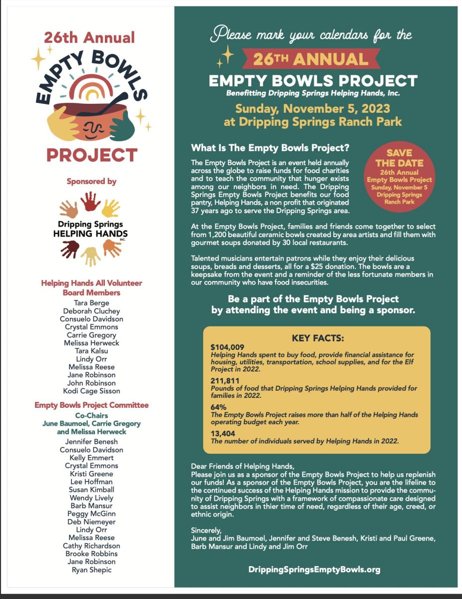 26th Annual Empty Bowls Project Flyer