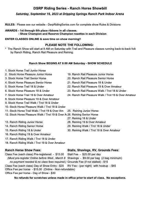 DSRP Riding Series Rules and Schedule