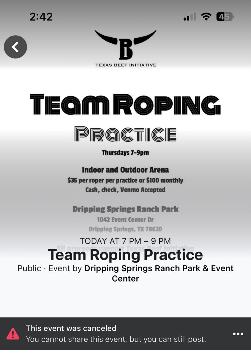 Team Roping Cancelled