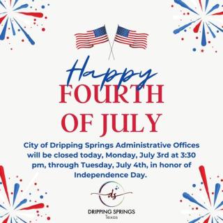 Happy Fourth of July! DSRP will close at 3:30 pm on July 3rd and reopen July 5th at 8 am
